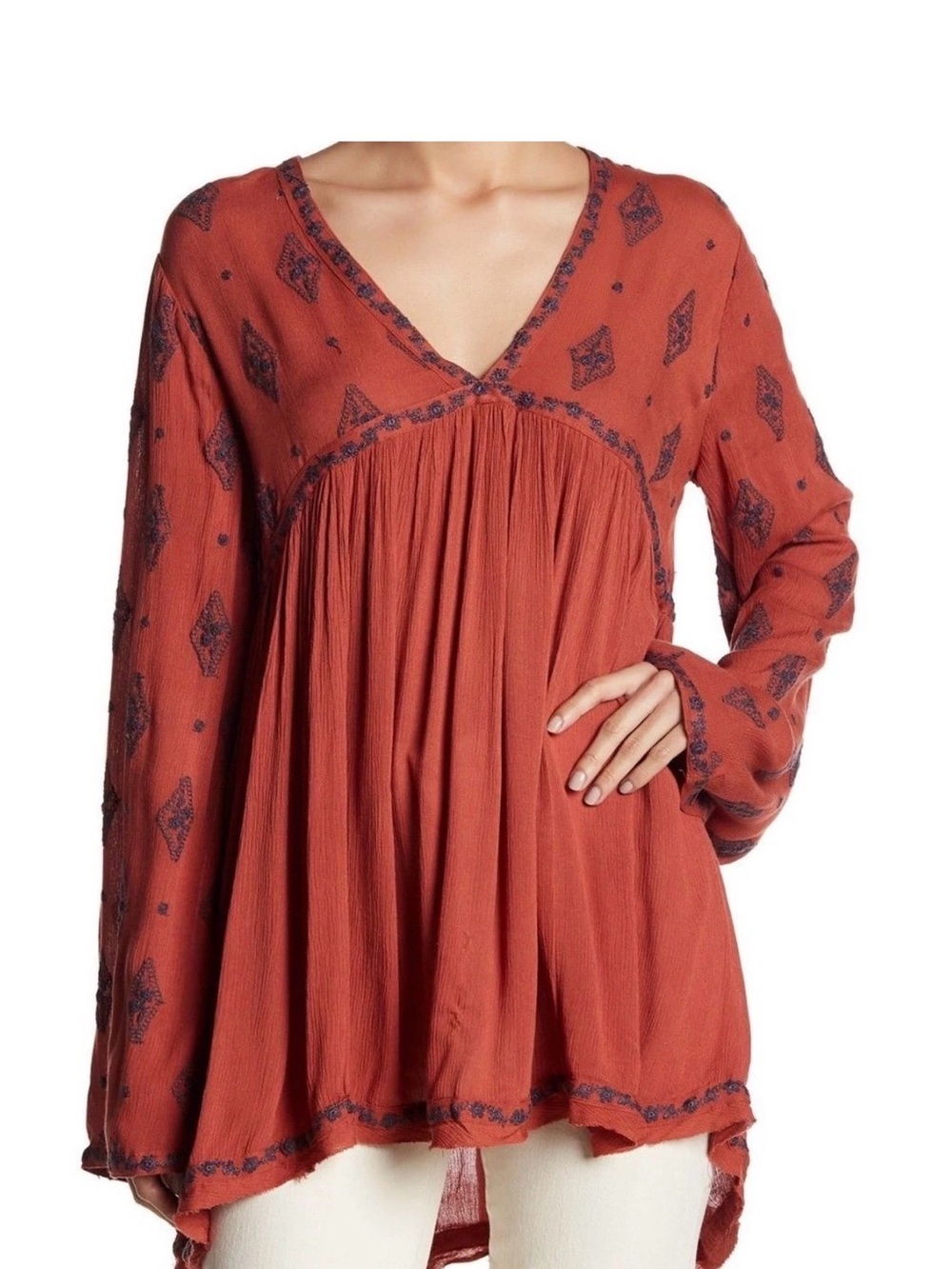Free People Embroidered Bell Sleeve Boho Tunic Top . Perfect for Fall